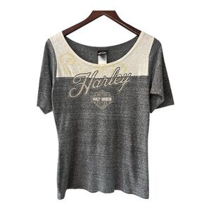 Harley Davidson Black Hills Gray T Shirt Size L Women